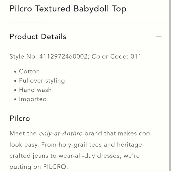 Anthropologie PILCRO babydoll top Ivory Size XS Oversized Fit - Picture 5 of 5